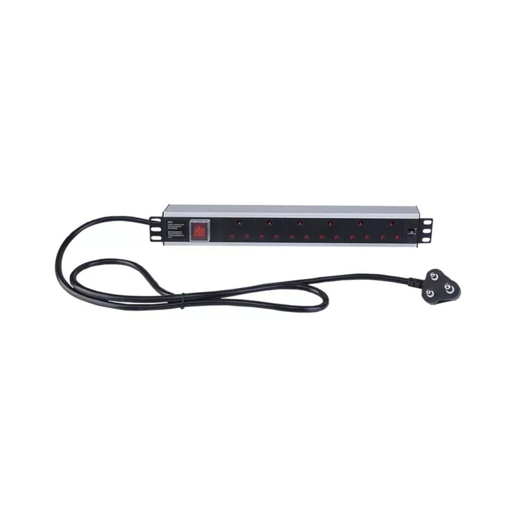 Linkbasic 6 Way All PDU Unit, Horizontal 1U, UK Plug, 2M Cable, Aluminium Moulded Rack Mount PDU
