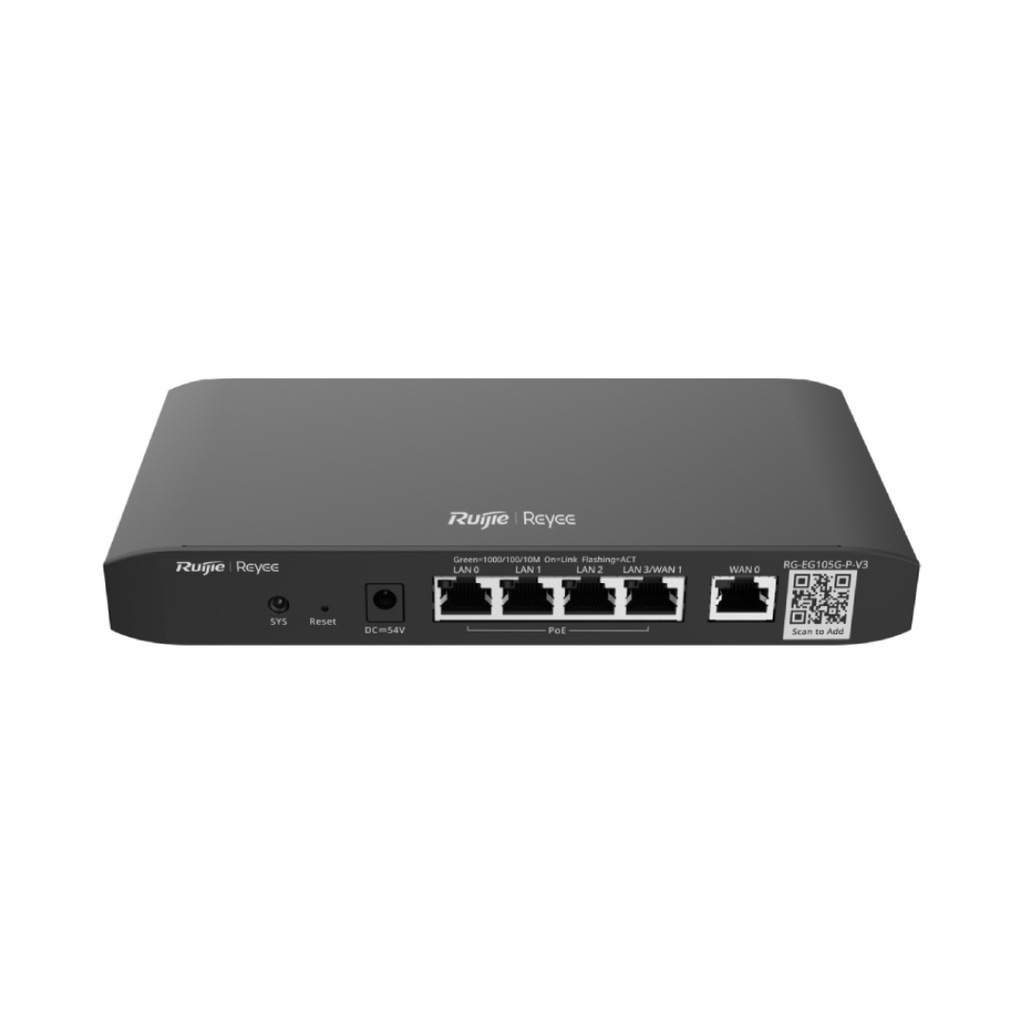 Ruijie Reyee RG-EG105G-P-V3 5-Port Gigabit Smart Cloud Managed Router with 4 PoE+, 54W