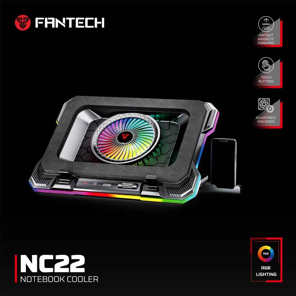 Fantech NC22 RGB Cooling Pad with Adjustable Fan Speed & Phone Holder