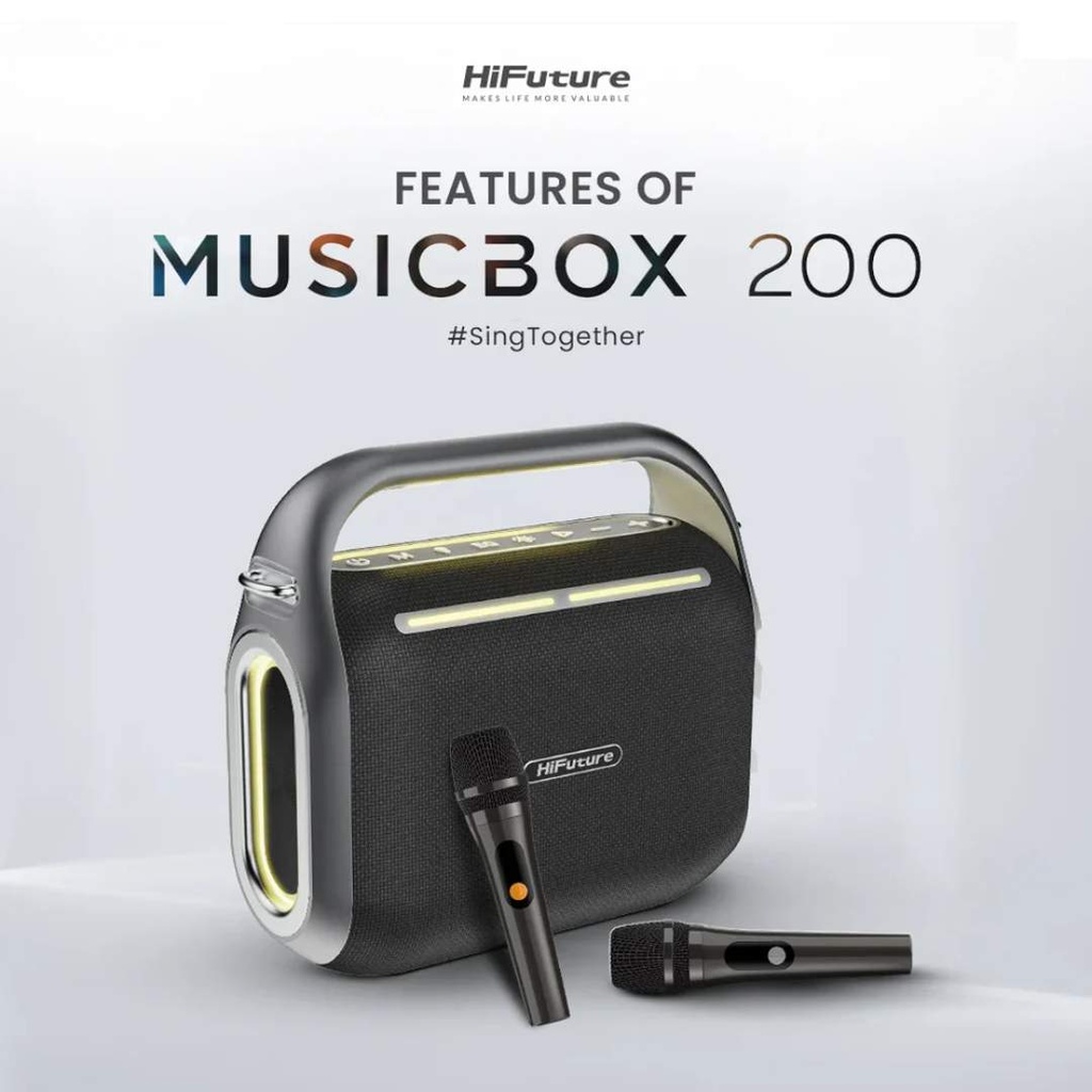 HiFuture MusicBox 200 Portable RGB Bluetooth Speaker With Dual Wireless Microphone & Remote (100W 12000mAh)