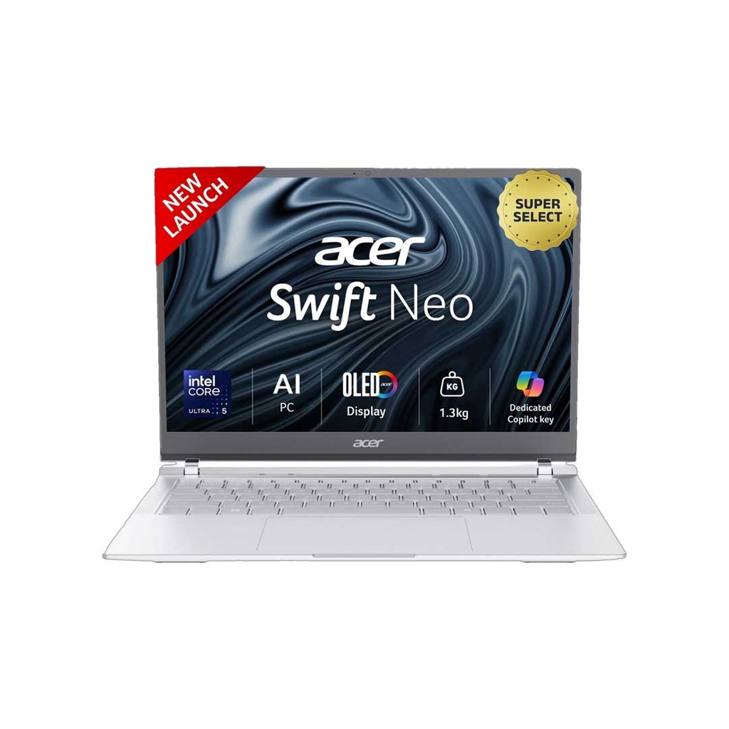 Acer Swift Neo (SFN14-54H) Intel® Core Ultra 5-115U | 16GB RAM | 512GB SSD | Intel® Graphics | 14″ OLED Display | Windows 11 | Backlit Keyboard | Light Silver | 1 Years Warranty
