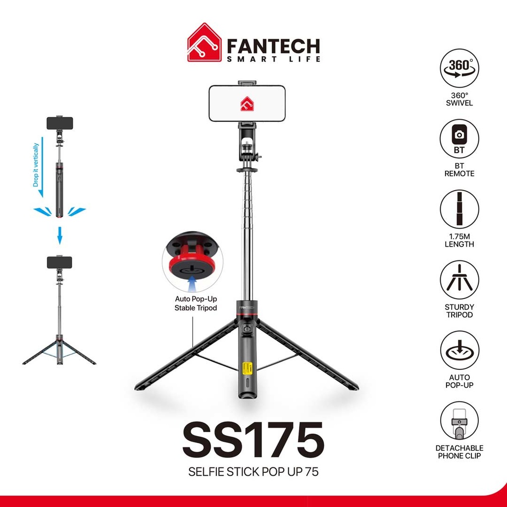 Fantech SS175 Bluetooth Selfie Stick Pop Up Tripod With Remote