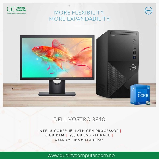 Dell Vostro 3910 i5/8gb/256gb/12th With Wifi Desktop 19" Monitor