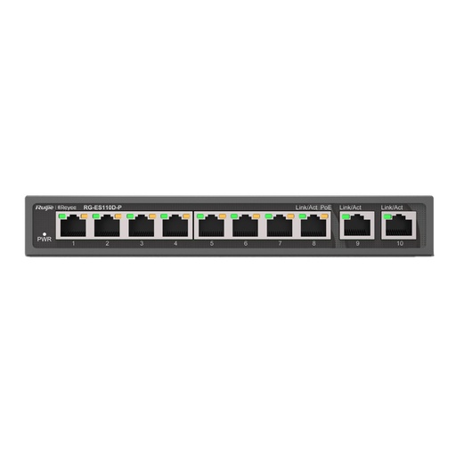 [RG-ES110D-P] Ruijie Reyee RG-ES110D-P 8-Port 10/100 Mbps PoE+ With 2-Port Gigabit Unmanaged Switch