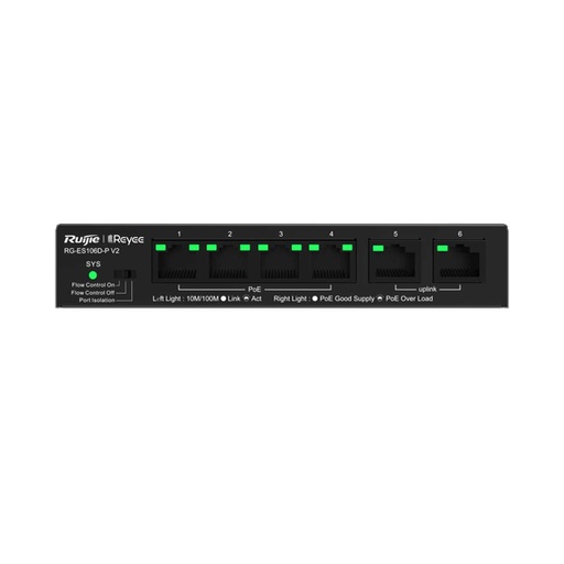 [RG-ES106D-P V2] Ruijie Reyee RG-ES106D-P V2 6-Port 10/100 Mbps Unmanaged Switch With 4-Port PoE+