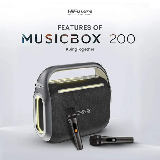 HiFuture MusicBox 200 Portable RGB Bluetooth Speaker With Dual Wireless Microphone & Remote (100W 12000mAh)