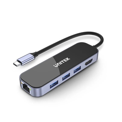 UNITEK D1084A uHUB H6 Gloss 6-in-1 USB-C Hub with Triple USB 3.0 Plus 4K HDMI, PD100W & Gigabit Ethernet