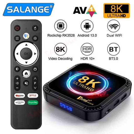 TV98 8K Ultra HD 5G Android TV Box 4GB RAM 32GB ROM (RK3528)