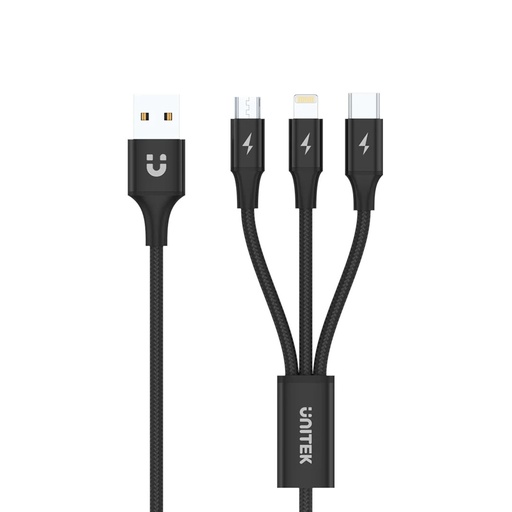 UNITEK C14049BK 3-in-1 USB-A to USB-C Micro USB Lightning Multi Charging Cable